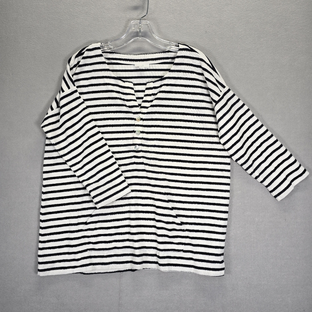 J Jill White Black Stripe Long Sleeve Multicolor Tunic Top Size Medium
